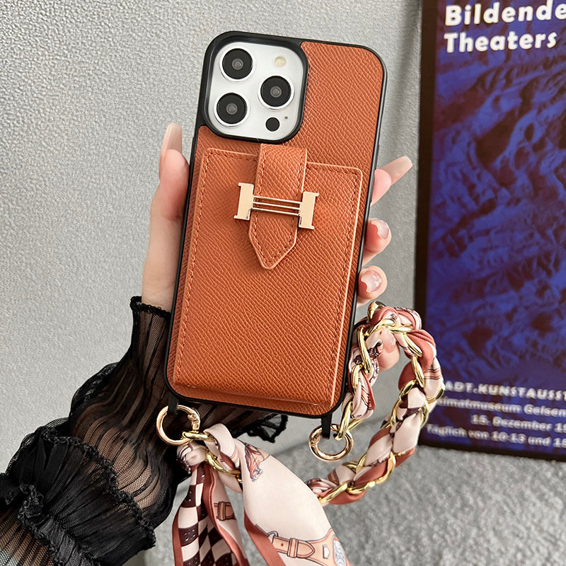 Custodia per iPhone in pelle con borsa per carte H