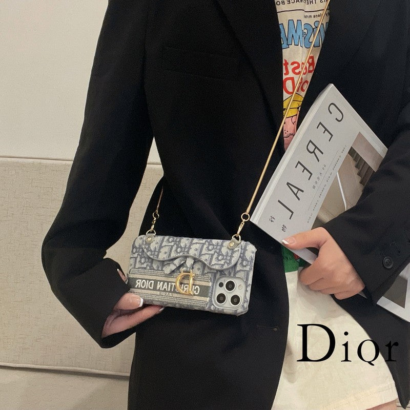 CD fekete és szürke szövet kártyatáska Crossbody iPhone tok
