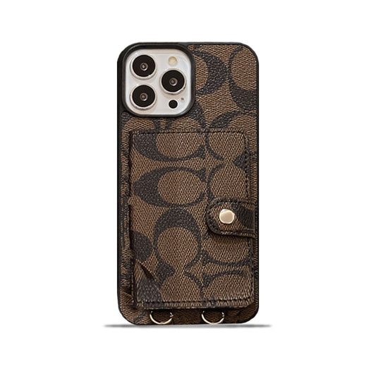 Custodia per iPhone Coach con portafoglio e cinturino marrone -SZK240402