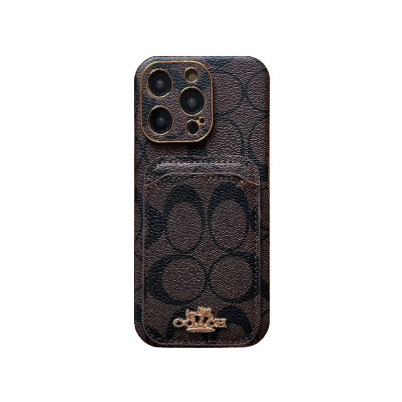 Coach 帶卡夾的 iPhone 保護殼 咖啡色 -KB241651