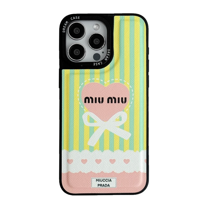 Étui pour iPhone en cuir vert et rose Miu