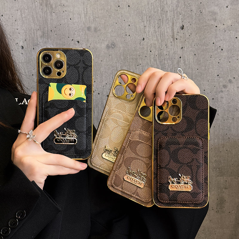 Capa de couro para iPhone com bolsa de cartão Coa