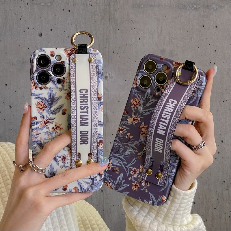 Capa CD para iPhone com pulseira roxa e branca
