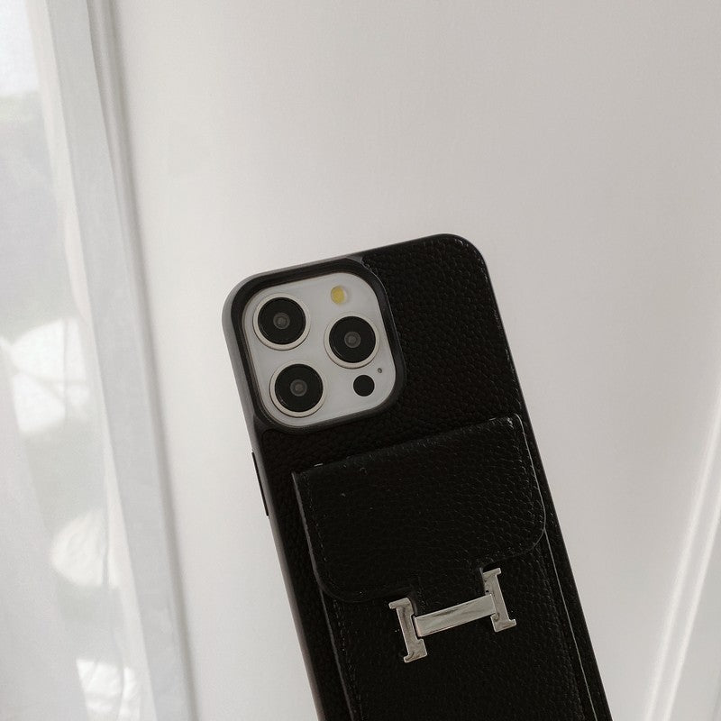 Custodia per iPhone a tracolla in pelle con borsa per carte H