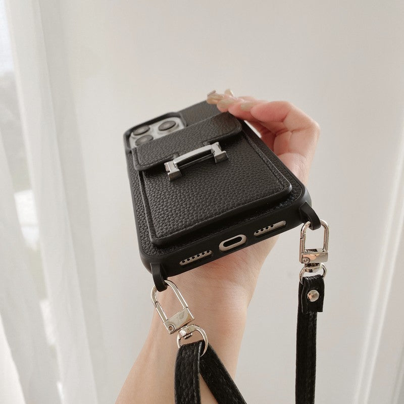Custodia per iPhone a tracolla in pelle con borsa per carte H