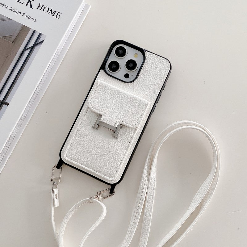 Custodia per iPhone a tracolla in pelle con borsa per carte H