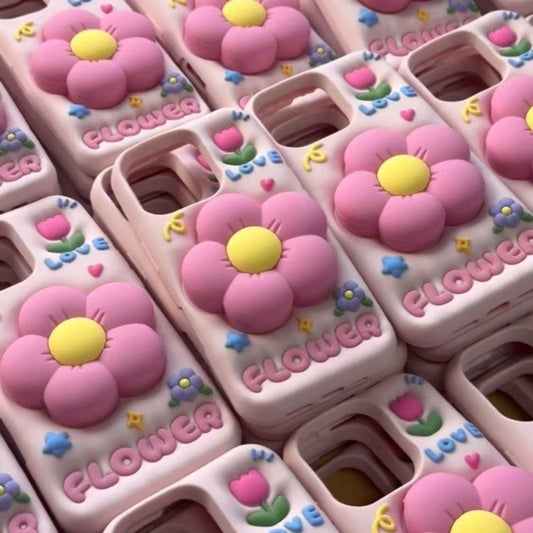 Trendy 3D Flower iPhone Case with Kickstand – Soft & Fresh Style