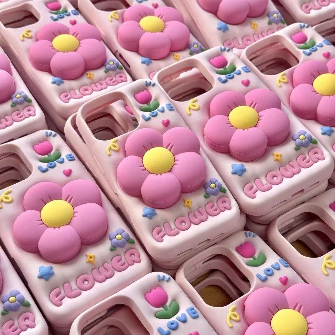 Trendy 3D Flower iPhone Case with Kickstand – Soft & Fresh Style