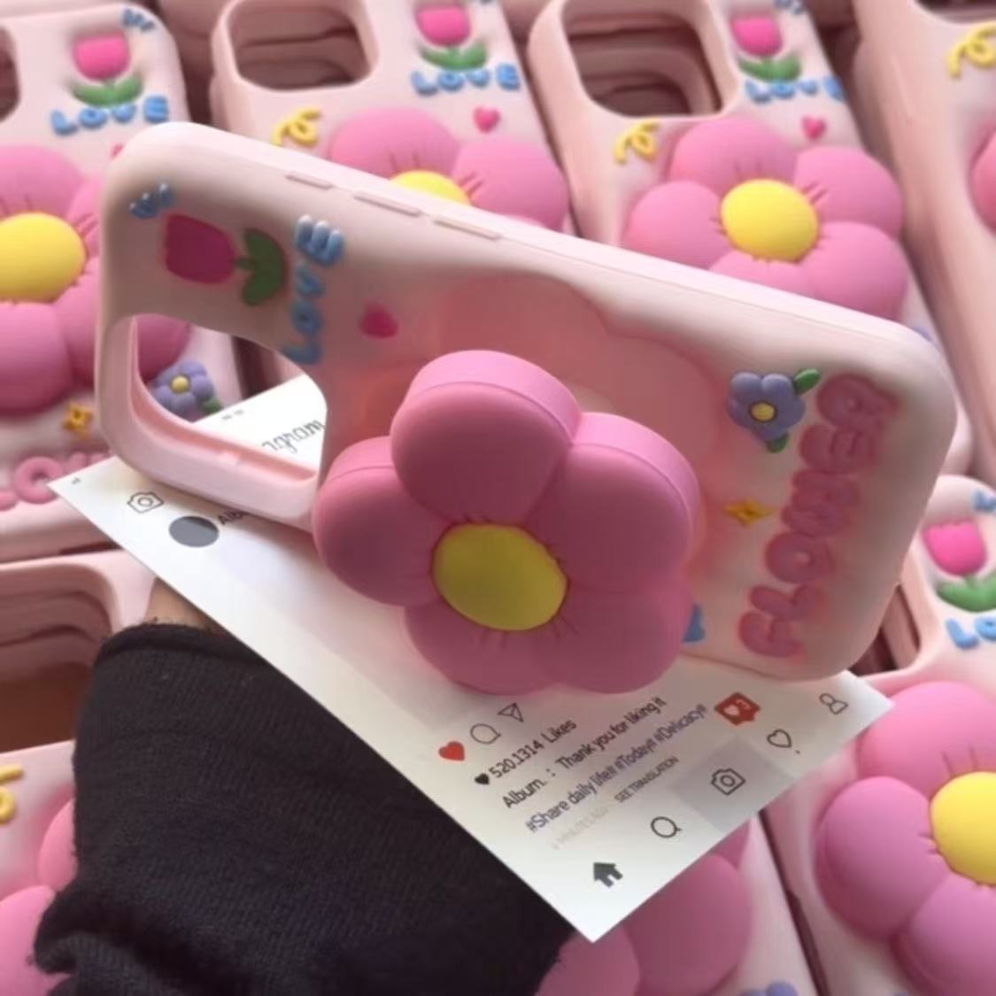 Trendy 3D Flower iPhone Case with Kickstand – Soft & Fresh Style