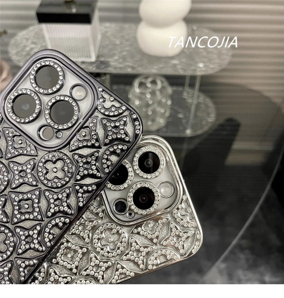 Custodia per iPhone di lusso in rilievo con diamanti