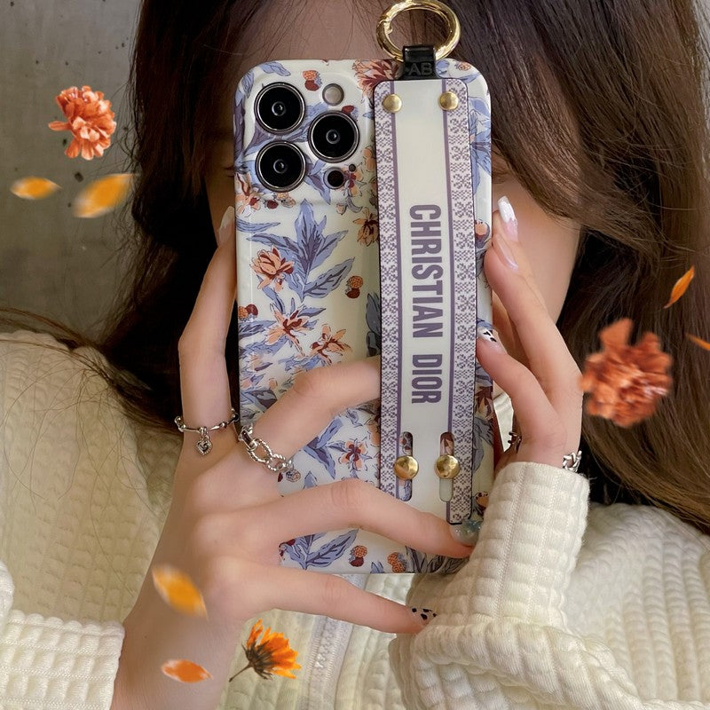 Capa CD para iPhone com pulseira roxa e branca