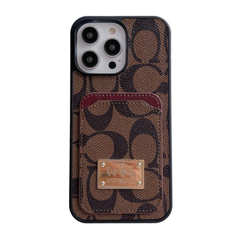 Capa de couro para iPhone com bolsa de cartão Coa