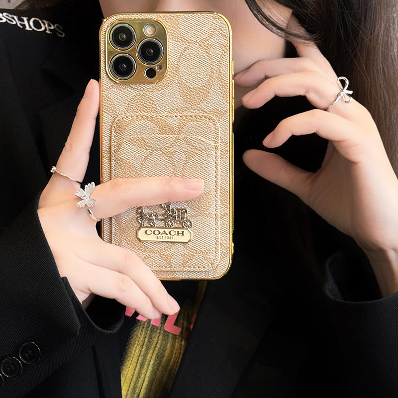 Capa de couro para iPhone com bolsa de cartão Coa