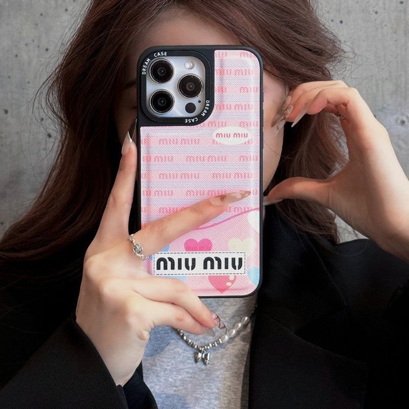 Étui pour iPhone en cuir vert et rose Miu
