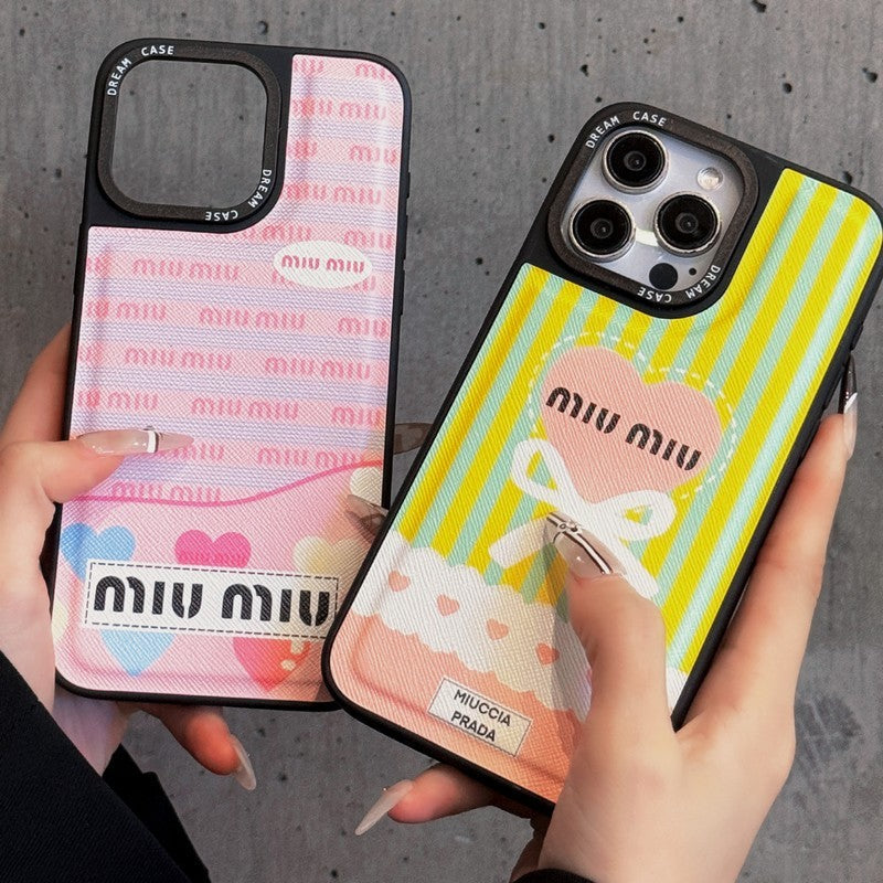 Étui pour iPhone en cuir vert et rose Miu