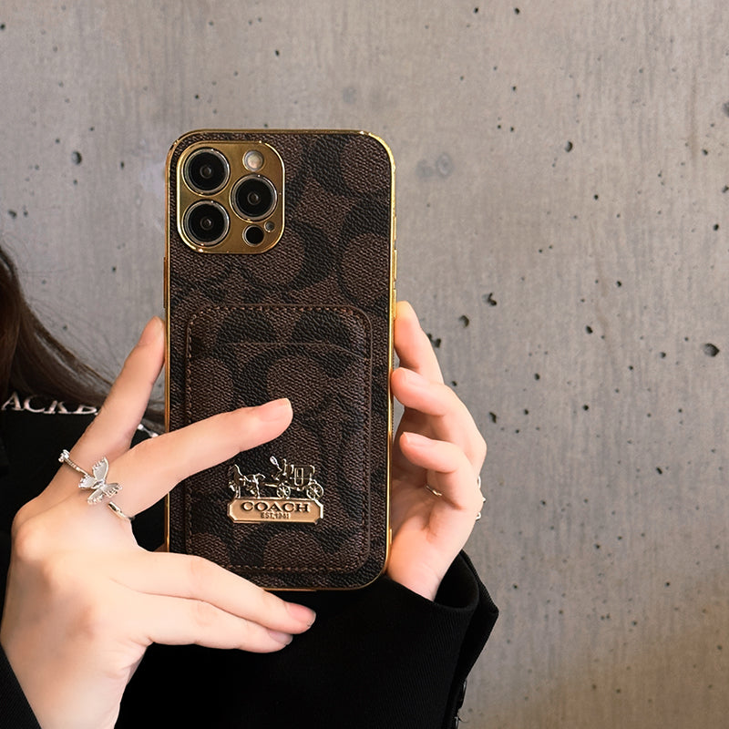 Capa de couro para iPhone com bolsa de cartão Coa
