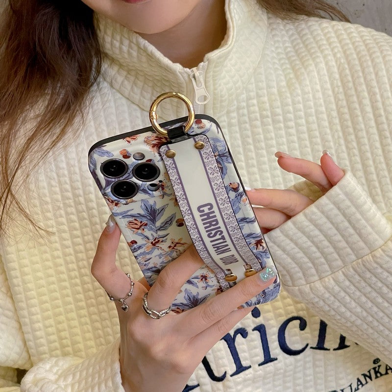 Capa CD para iPhone com pulseira roxa e branca