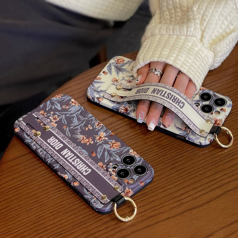 Capa CD para iPhone com pulseira roxa e branca