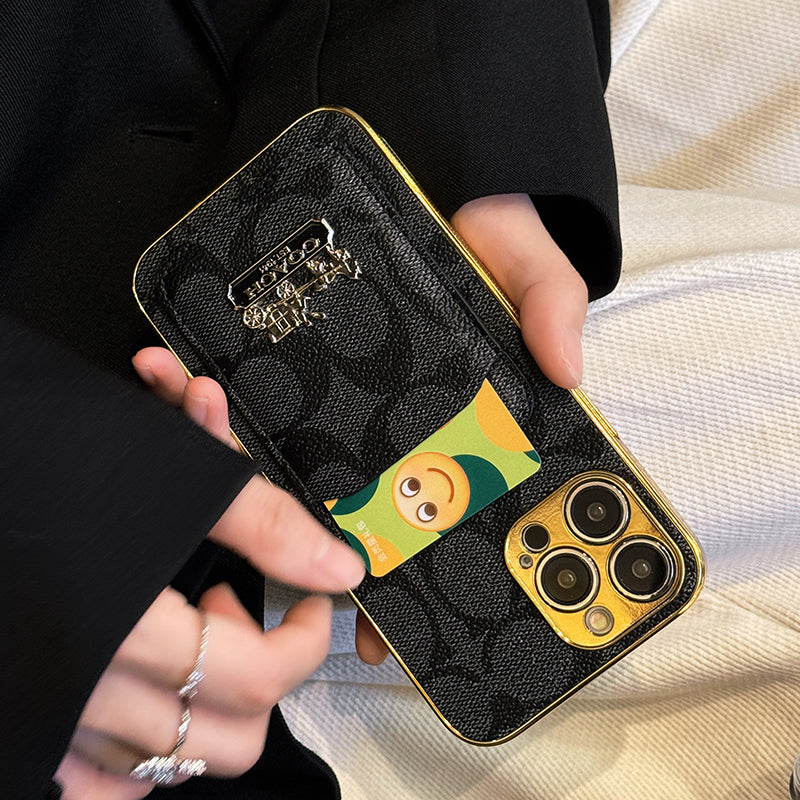 Capa de couro para iPhone com bolsa de cartão Coa