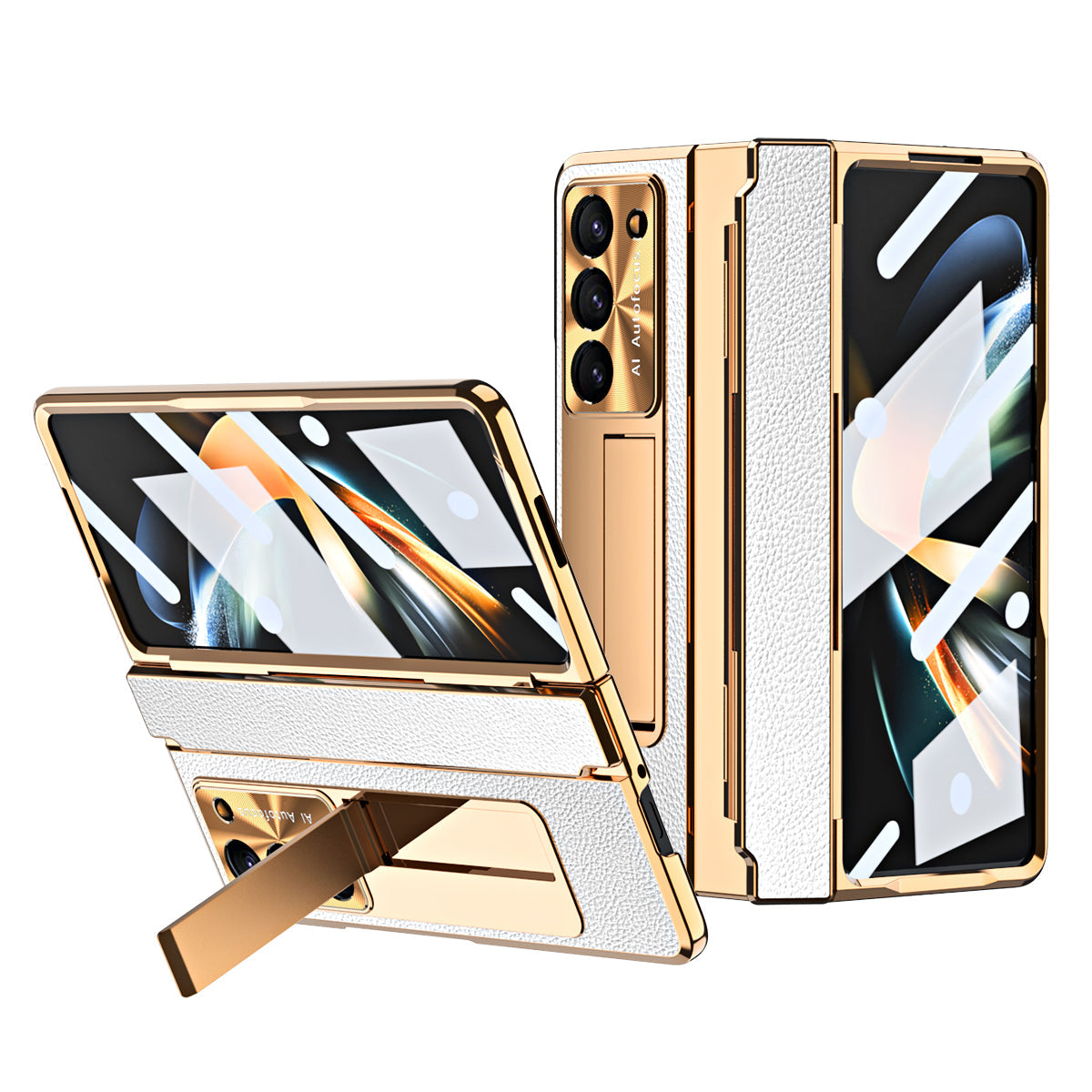 Luxury Leather Magnetic Bracket Shell Electroplated Phone Case For Galaxy Z Fold 8/7/6/5/4/3 With Back Screen Glass