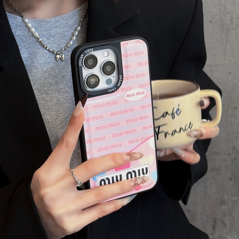 Étui pour iPhone en cuir vert et rose Miu