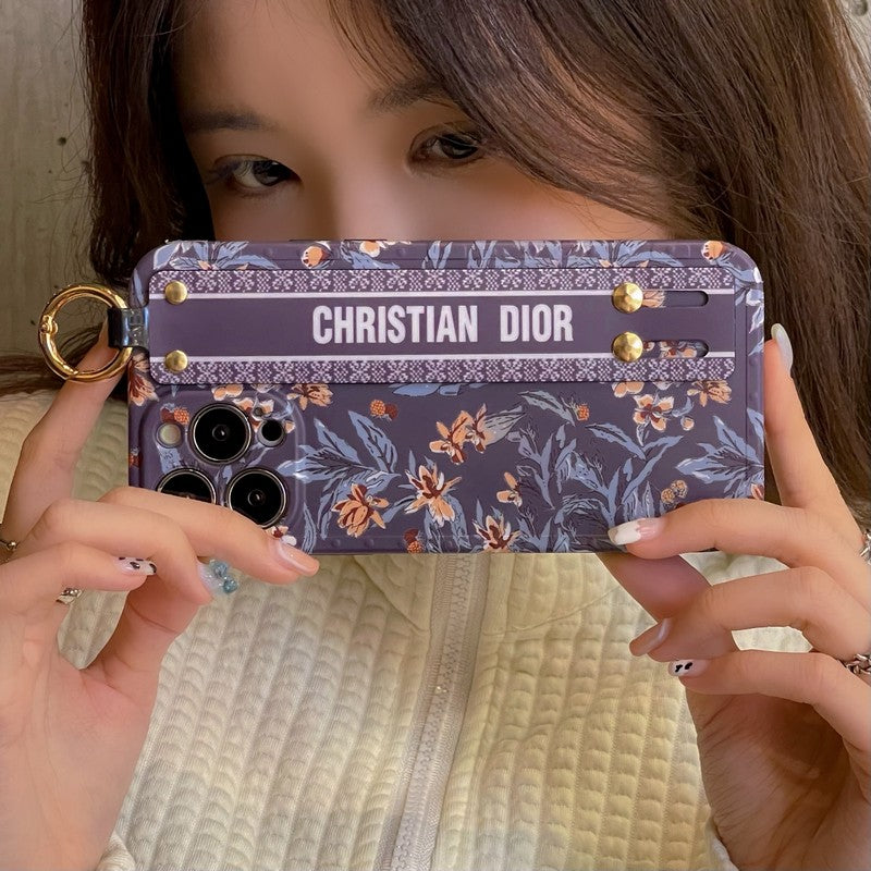 Capa CD para iPhone com pulseira roxa e branca