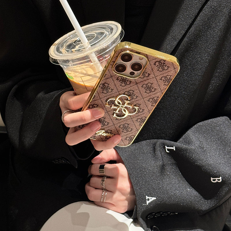 Gue Gold Logo Cás iPhone Leathar
