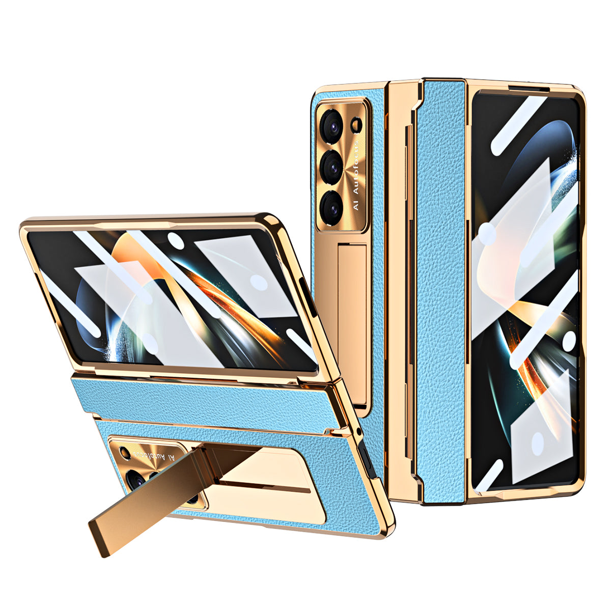 Luxury Leather Magnetic Bracket Shell Electroplated Phone Case For Galaxy Z Fold 8/7/6/5/4/3 With Back Screen Glass