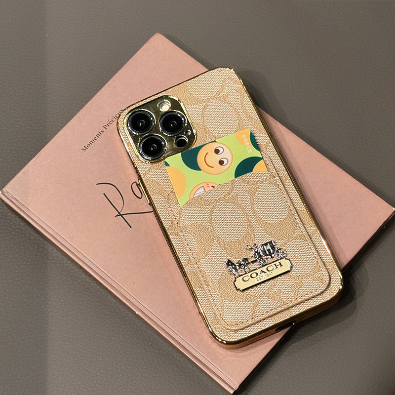 Capa de couro para iPhone com bolsa de cartão Coa