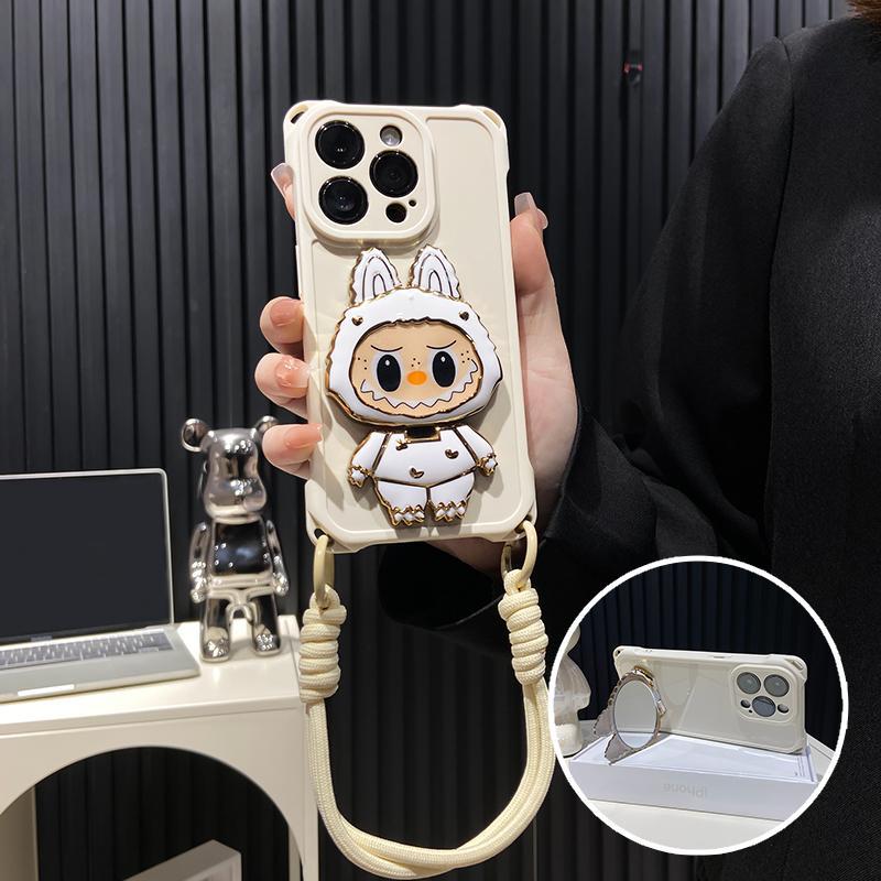 硬殼 Labubu 鏡子支架 iPhone 保護殼 – 可旋轉鏡子 |防震設計