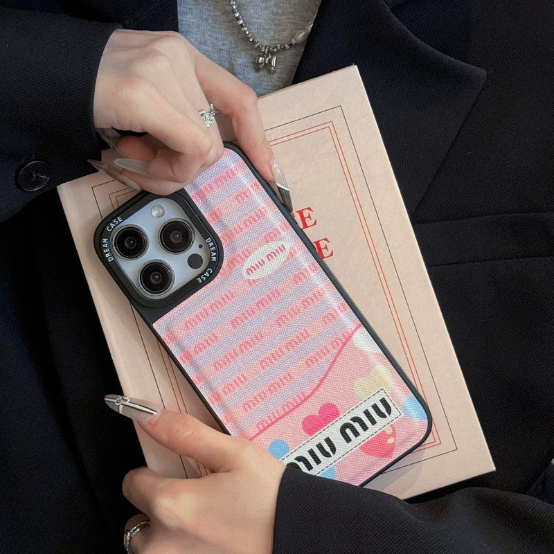 Étui pour iPhone en cuir vert et rose Miu