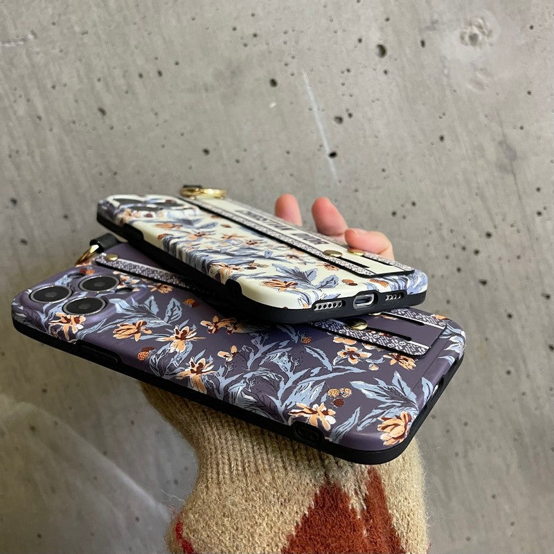 Capa CD para iPhone com pulseira roxa e branca