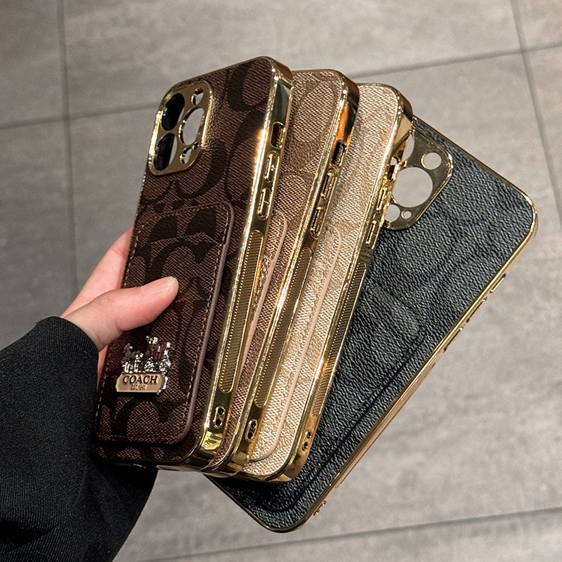 Capa de couro para iPhone com bolsa de cartão Coa