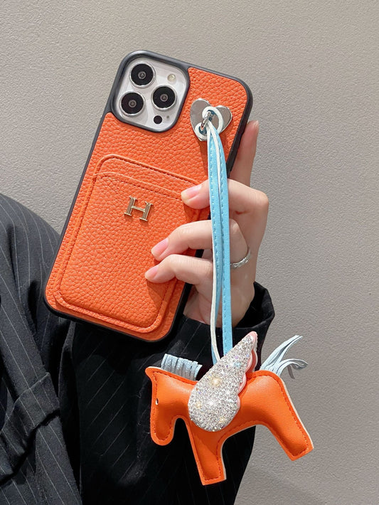 2025New arrival &nbsp;H Card Holder Leather Pendant iPhone Case