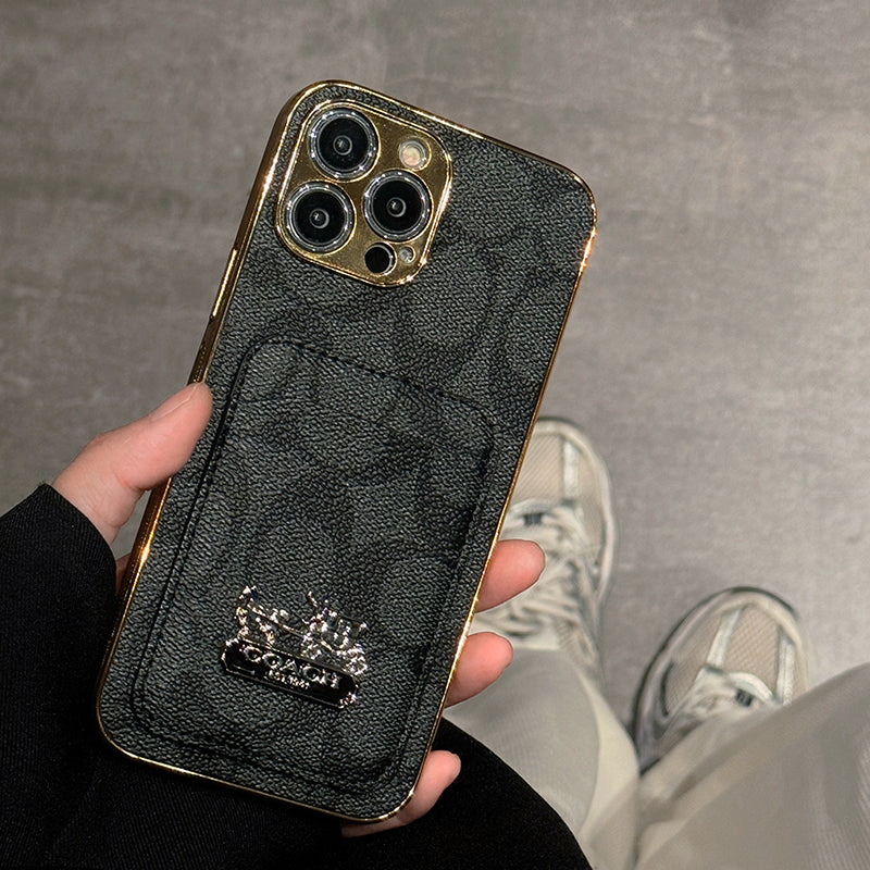 Capa de couro para iPhone com bolsa de cartão Coa