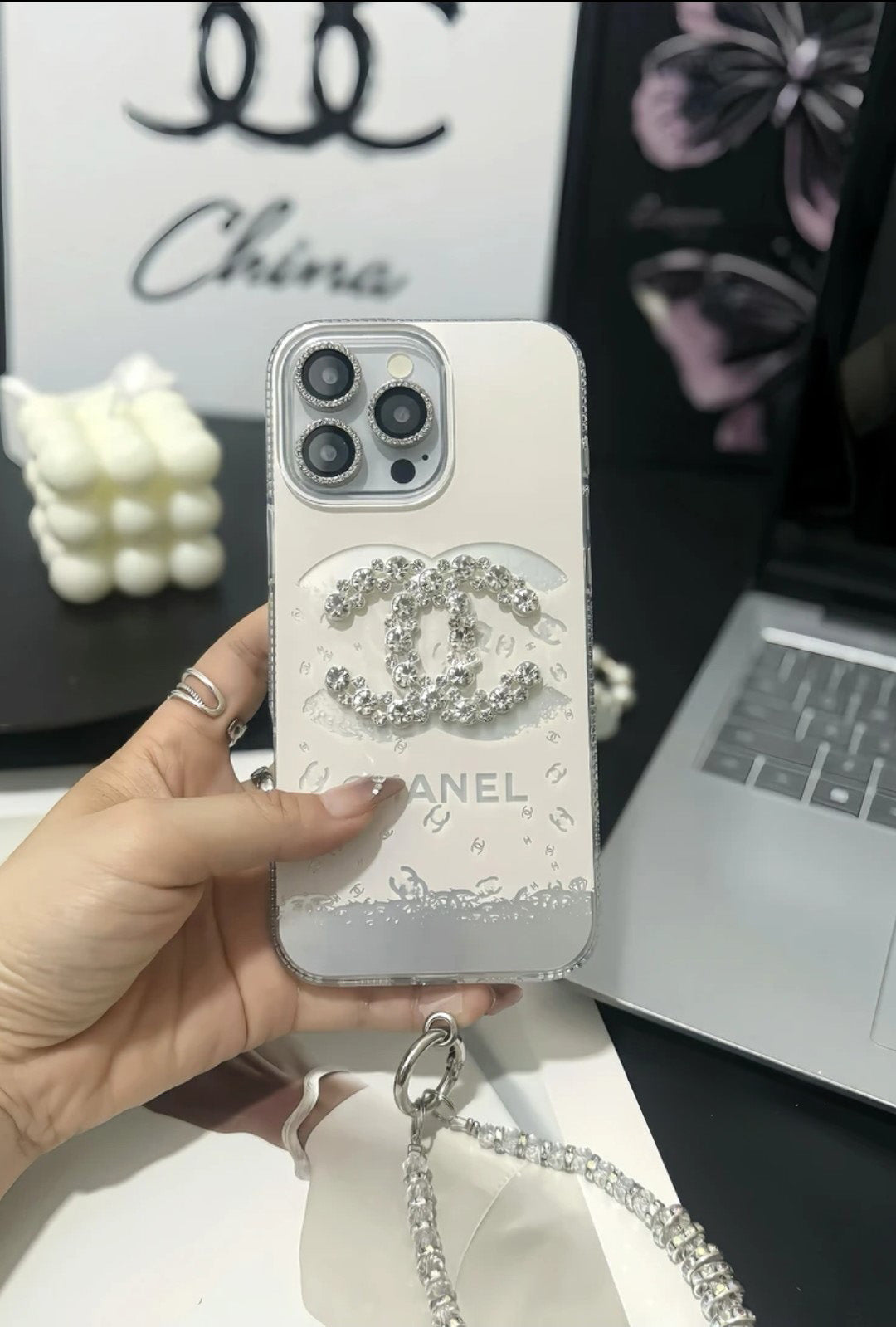 C.C Luxury Crystal iPhone Case With Bracelet Strap