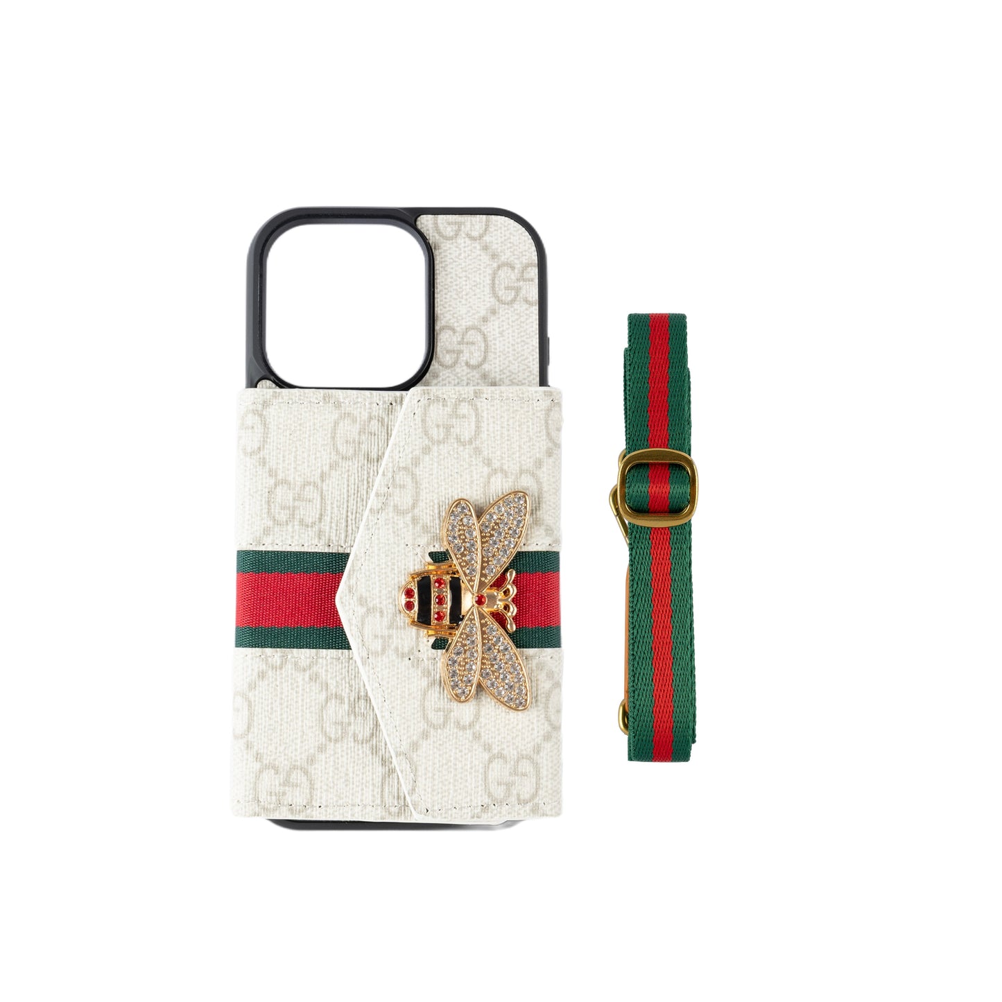 GG Casta Cás iPhone Crossbody le Sealbhóir Cárta & Strap Gualainn