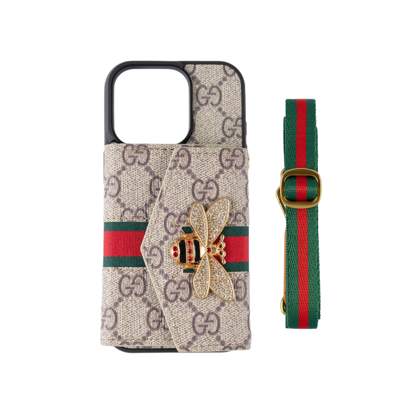 GG Casta Cás iPhone Crossbody le Sealbhóir Cárta & Strap Gualainn