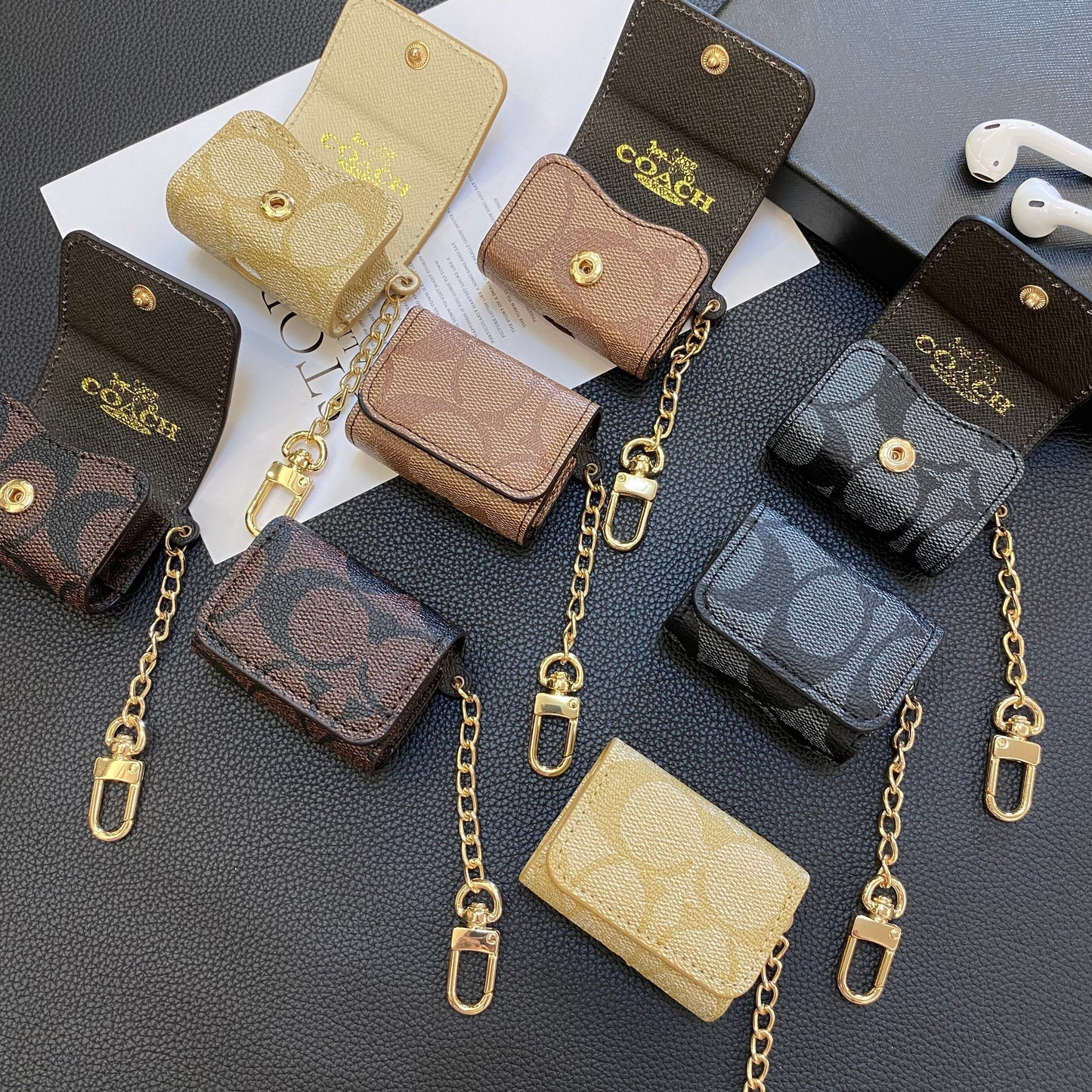 Luxuriöse Coach AirPods-Hüllen Kaffee-YH240425