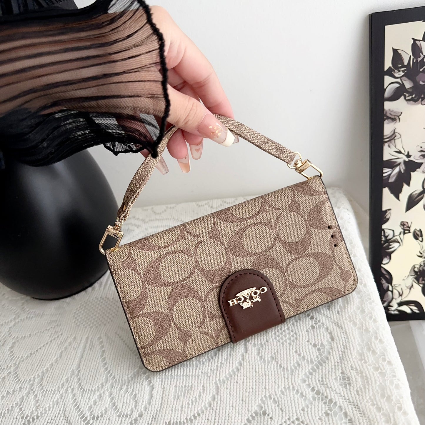 Coach iPhone Case Læder Flip Case med kortholder Brun-PTK241622