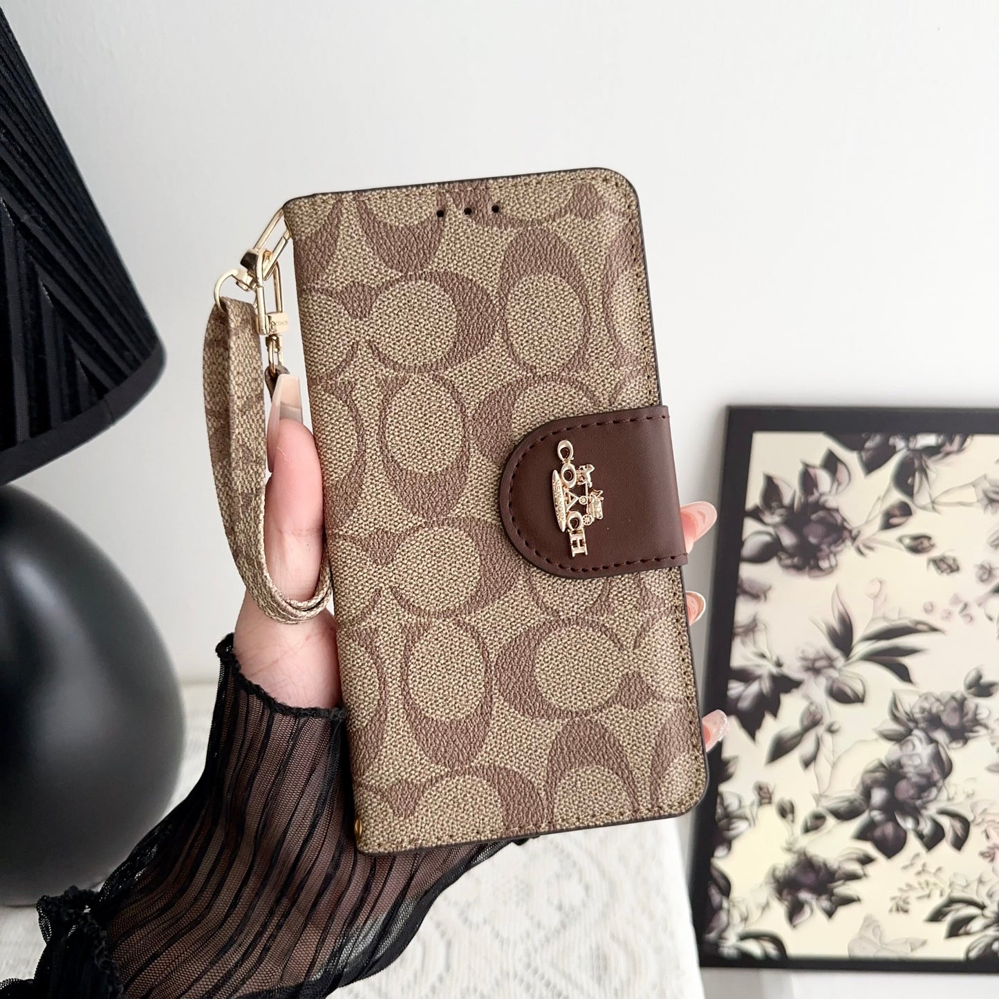 Coach iPhone Case Læder Flip Case med kortholder Brun-PTK241622