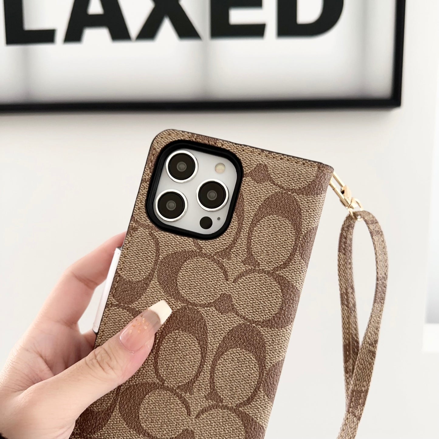 Coach iPhone Case Læder Flip Case med kortholder Brun-PTK241622