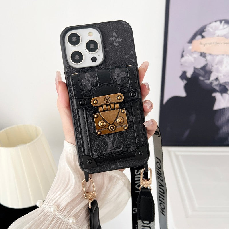 Lou Black & Custodia per iPhone con catena a tracolla bianca