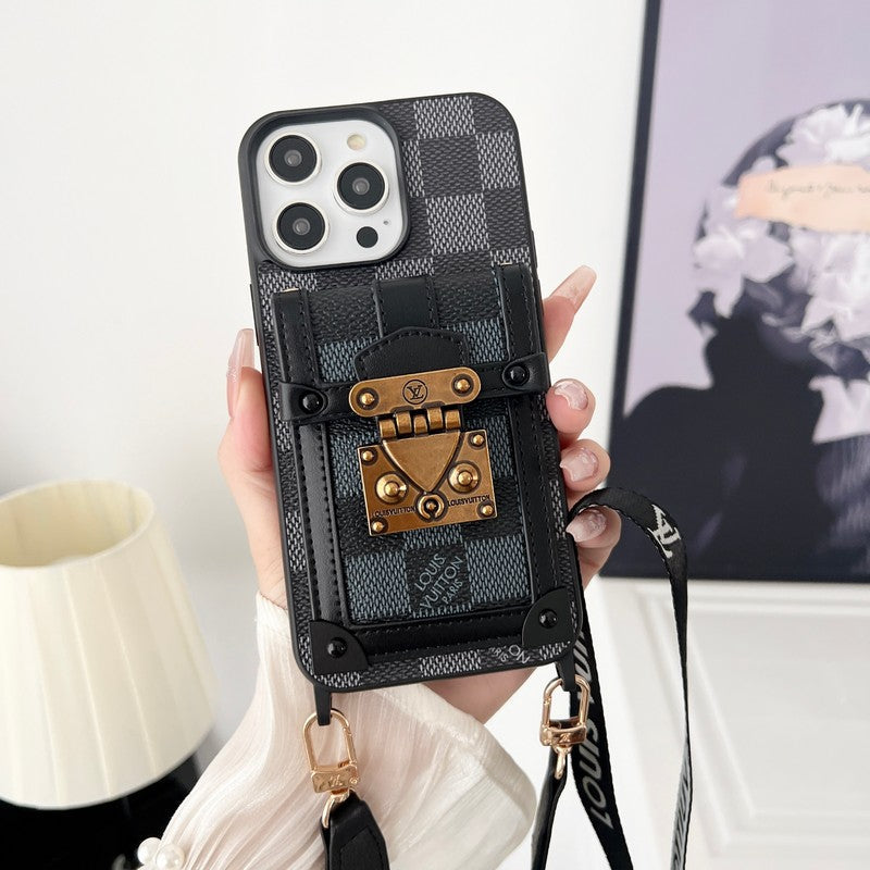 Lou Black & Custodia per iPhone con catena a tracolla bianca