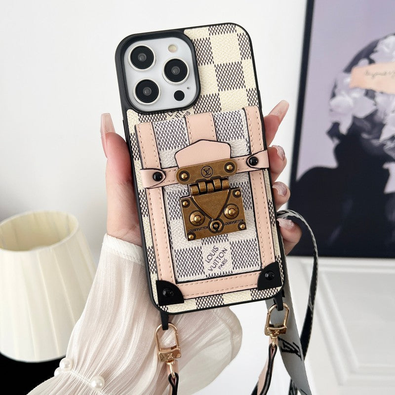 Lou Black & Custodia per iPhone con catena a tracolla bianca