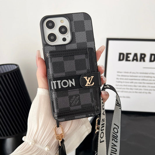 Custodia per iPhone in bianco e nero con catena per borsa Lou Card
