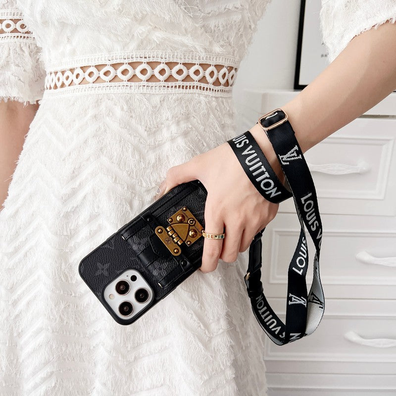 Lou Black & Custodia per iPhone con catena a tracolla bianca