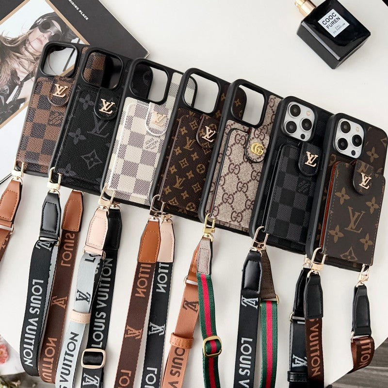 Custodia per iPhone con catena a tracolla con borsa per carte GG