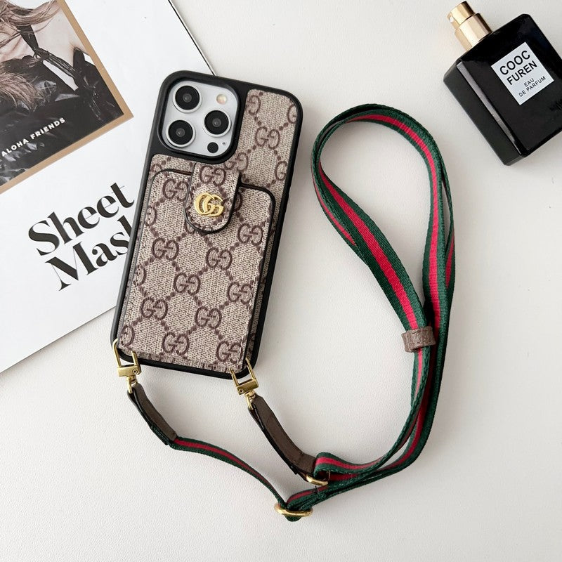 Custodia per iPhone con catena a tracolla con borsa per carte GG