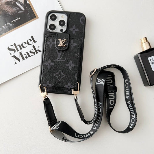 Lou Svart & Hvit Crossbody Card Bag iPhone-deksel
